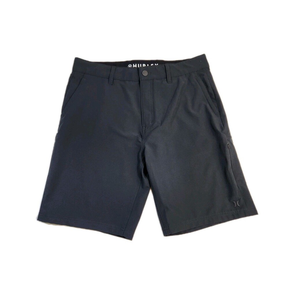 Hurley Trek Hybrid Shorts Black Mens 34 Quick-Dry Flat Front Logo Beach Vacation